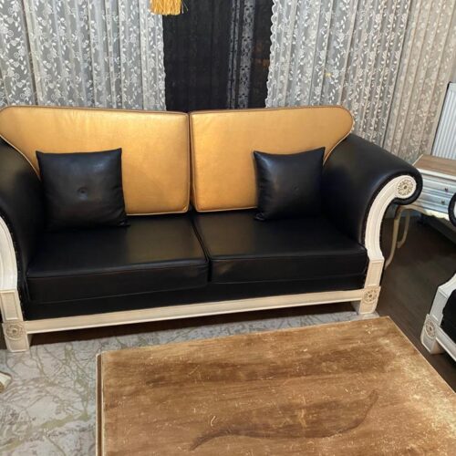 2. el çok temiz komple ev eşyası siyah ve altın tonlarında koltuk takımı